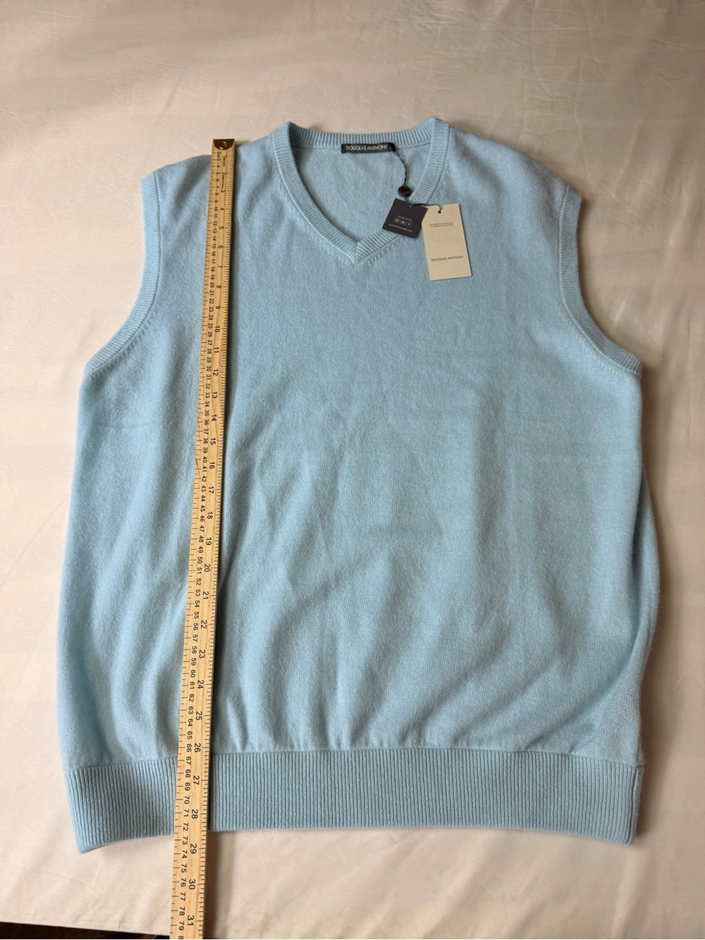 NWT light Blue V-Neck Cashmere Blend Sweater Vest - Men 100% Cashmere